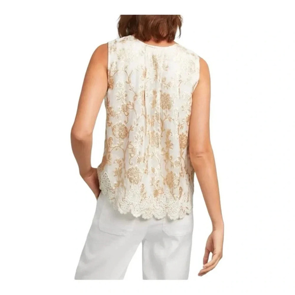 1886. ANTHROPOLOGIE MOULINETTE SOEURS SKLER SHINE‎ BLOUSE TANK GOLD EMBROIDERY - Picture 3 of 12